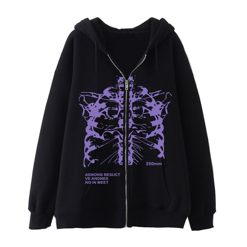 Damen Kapuzenjacke mit durchgehendem Reißverschluss und Rippenherz-Print – Auréline