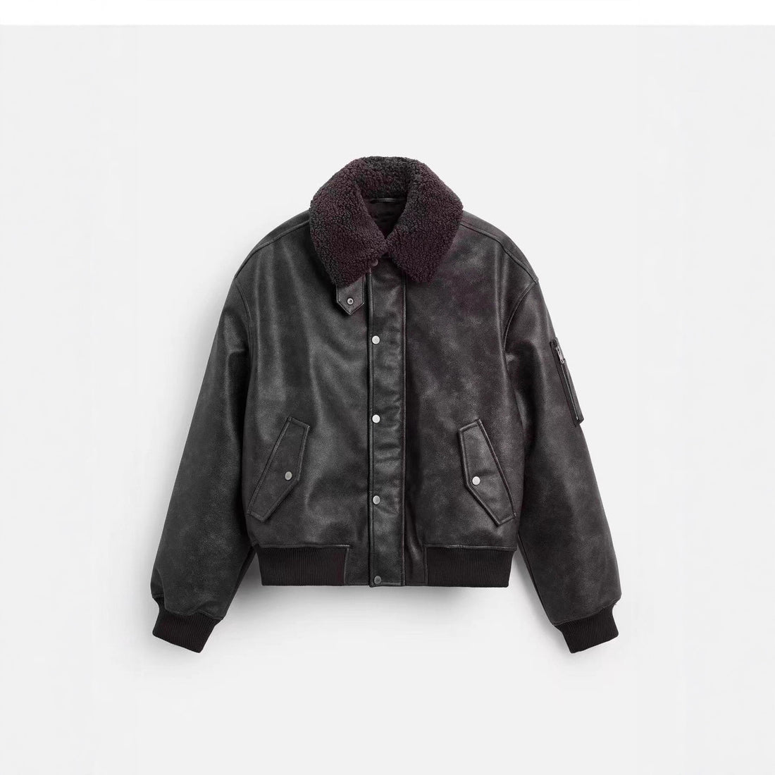 Herren Boxy-Lederblouson mit Sherpa-Kragen und Ärmeltasche Echo Archiv