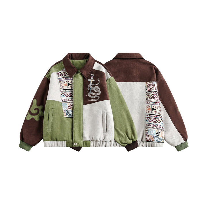 Herren Patchwork Cord- und Wildleder-Blouson mit Stickdetail Echoarchiv