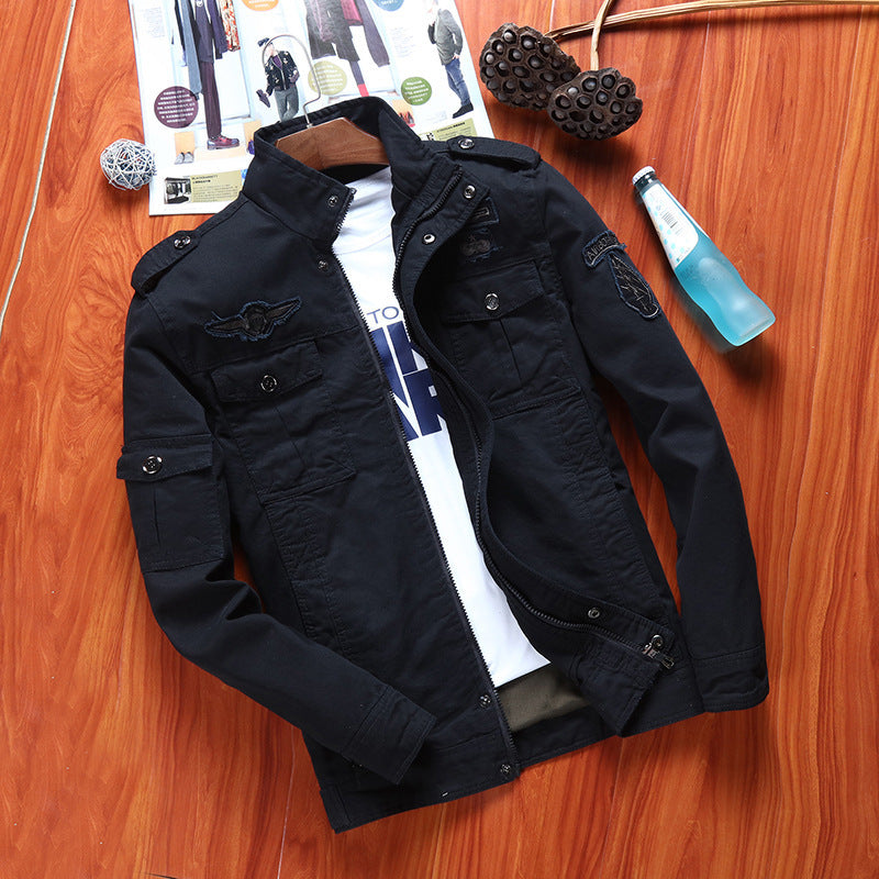 Herren Robust geschnittene Canvas-Combatjacke mit Patches, Stehkragen und Multifunktionspattentaschen Echo Archiv