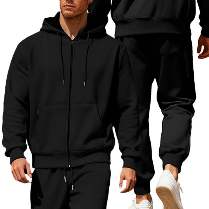 Herren nan Kapuzensweat-Set mit durchgehendem Reißverschluss, Kängurutasche und konischer Jogginghose mit Reißverschlusstaschen Echo Archiv