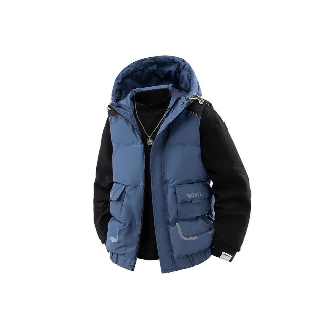 Herren Gesteppte Outdoor-Weste mit Kapuze, Cargo-Taschen und verstellbarem Saum Echoarchiv