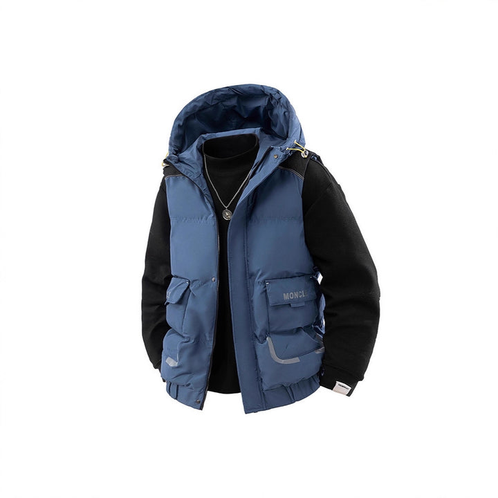 Herren Gesteppte Outdoor-Weste mit Kapuze, Cargo-Taschen und verstellbarem Saum Echoarchiv