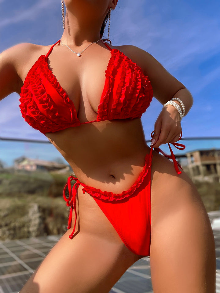 Damen Triangel-Bikini mit Rüschendesign und verstellbaren Bindebändern Echo Archiv