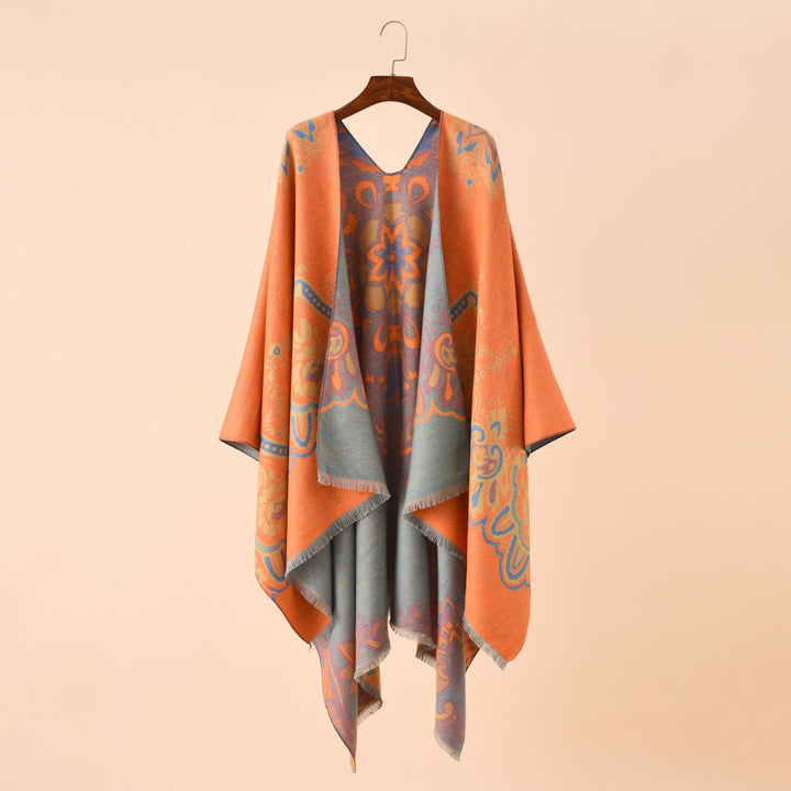 Damen Leichter Jacquard-Überwurf mit kaschmirähnlichem Griff und Fransensaum Echo Archiv