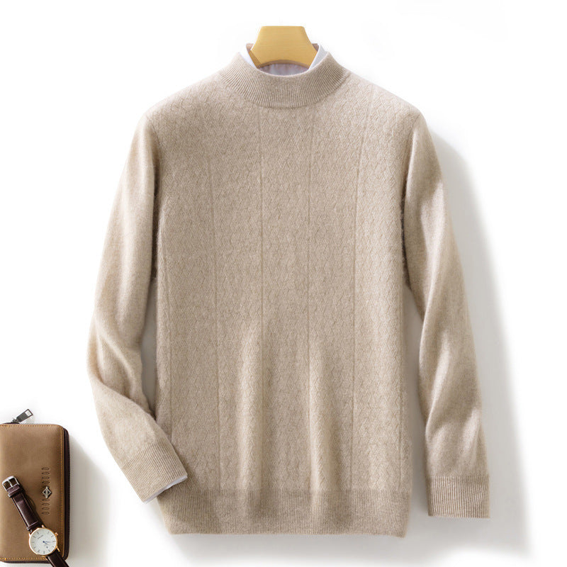 Herren Feiner Stehkragenpullover aus Kaschmir‑Optik mit dezenter Diagonalstruktur und schmalem Bund Echoarchiv