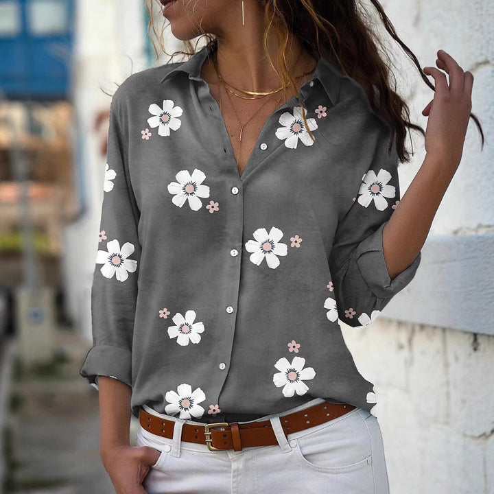 Damen Bluse mit Blumenmuster, Hemdkragen und lockerer Passform Echoarchiv