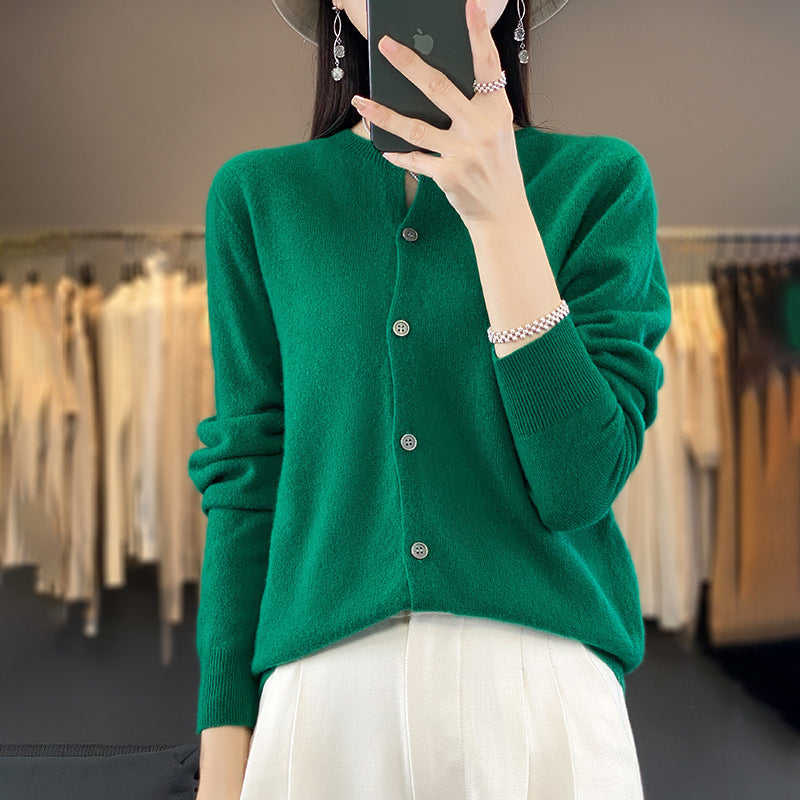 Damen Leichter Feinstrick-Cardigan mit Kaschmir‑Optik, Rundhalsausschnitt und verdeckter Knopfleiste Echoarchiv