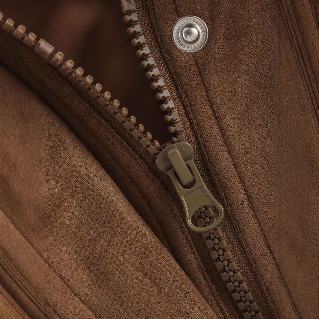 Damen nan Oversize-Fieldjacke in Velourslederoptik mit Pattentaschen, Hemdkragen und elastischem Saum Echo Archiv