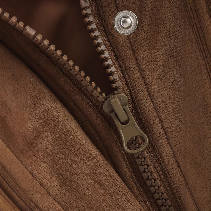Damen nan Oversize-Fieldjacke in Velourslederoptik mit Pattentaschen, Hemdkragen und elastischem Saum Echo Archiv