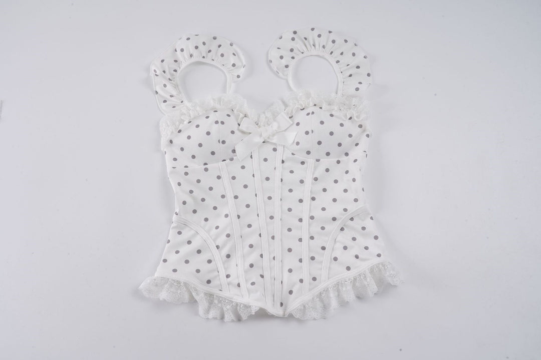 Damen Spitzen-Corsage mit verspieltem Punktdesign und Rüschendetails Echo Archiv