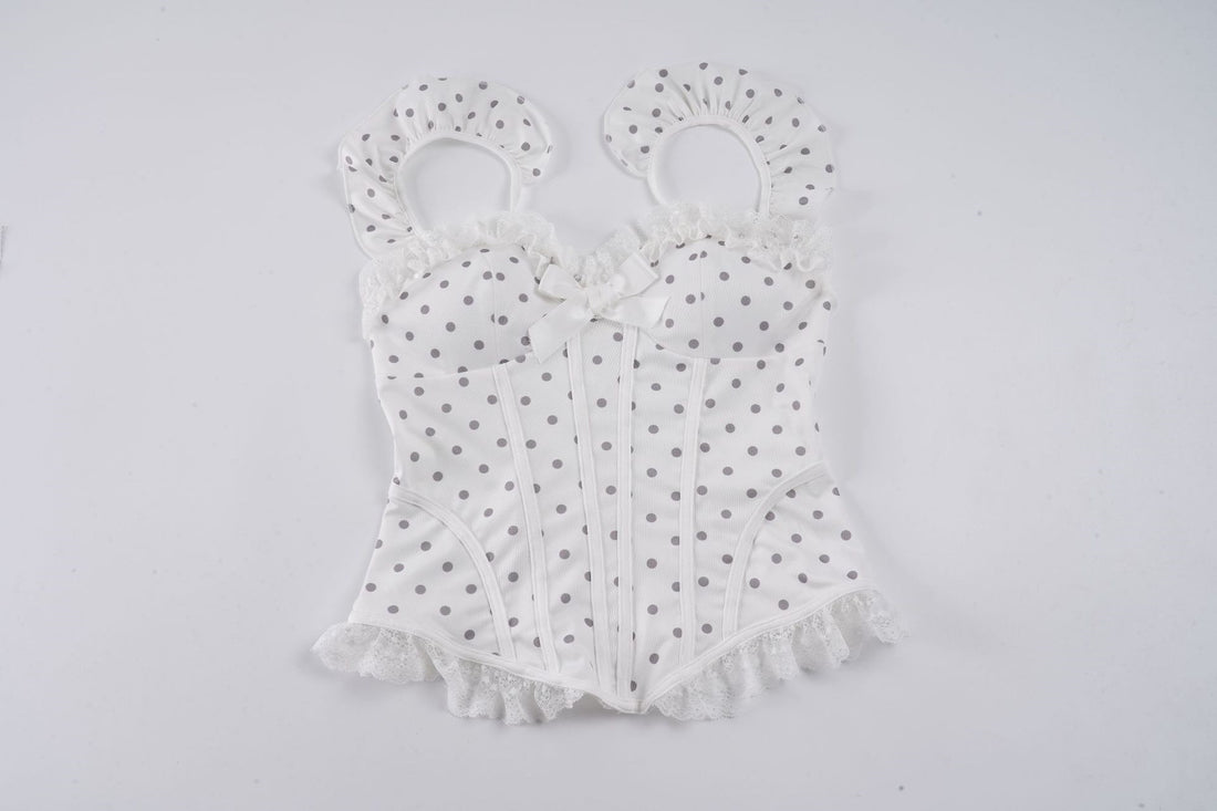 Damen Spitzen-Corsage mit verspieltem Punktdesign und Rüschendetails – Élovi