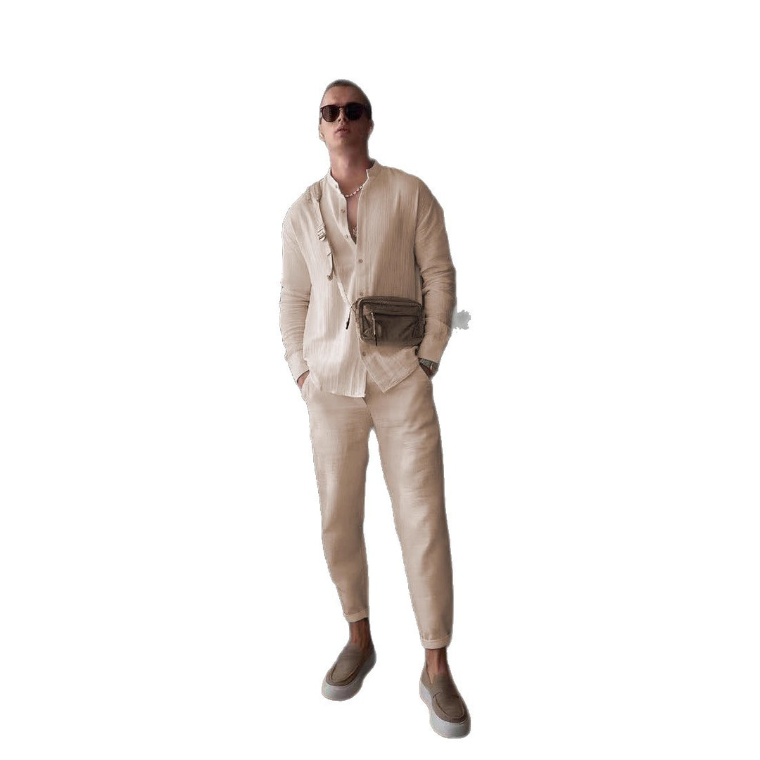 Herren elegantes Langarmhemd mit strukturiertem Gewebe und Knopfleiste Echoarchiv