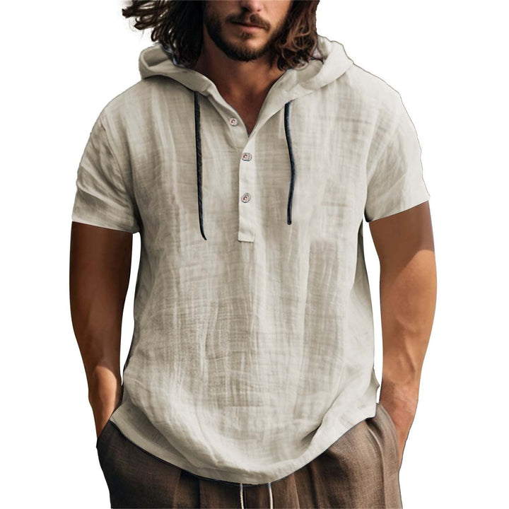 Herren lässiges Kurzarm-Hoodie mit Knopfleiste – Cavarno