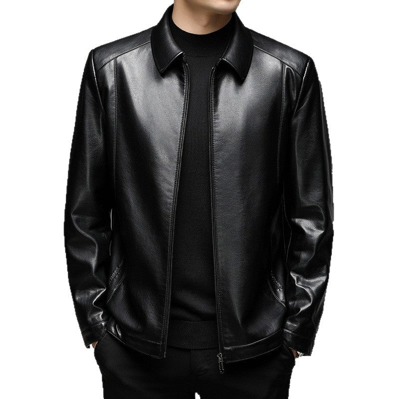 Herren Minimalistische Glattlederjacke mit Hemdkragen und taillierter Passform Echoarchiv