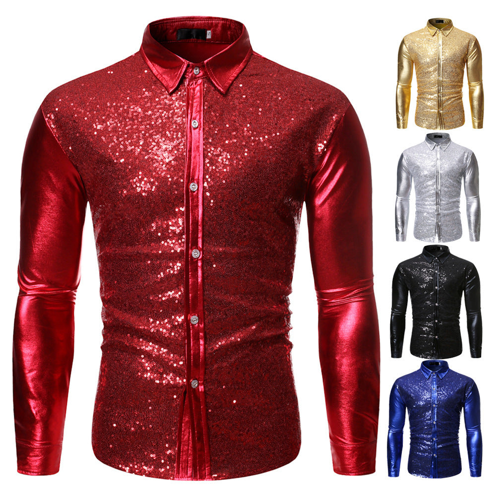 Herren Glitzernde Paillettenhemd mit modernem Slim-Fit-Schnitt Echoarchiv