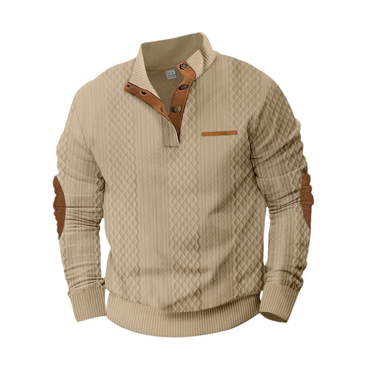 Herren strukturierter Pullover mit modischem Henley-Ausschnitt und geschmackvollen Kunstlederdetails Echoarchiv