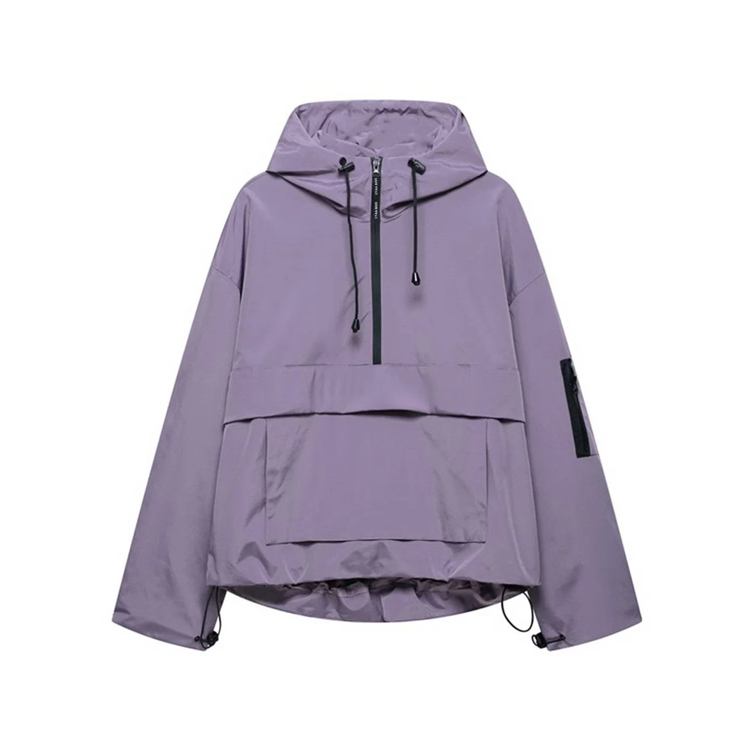 Damen nan winddichte Anorak-Pulloverjacke mit Kapuze, halbem Reißverschluss und großer Kängurutasche Echo Archiv