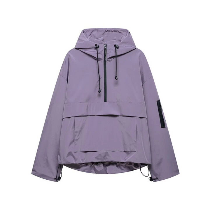 Damen nan winddichte Anorak-Pulloverjacke mit Kapuze, halbem Reißverschluss und großer Kängurutasche Echo Archiv