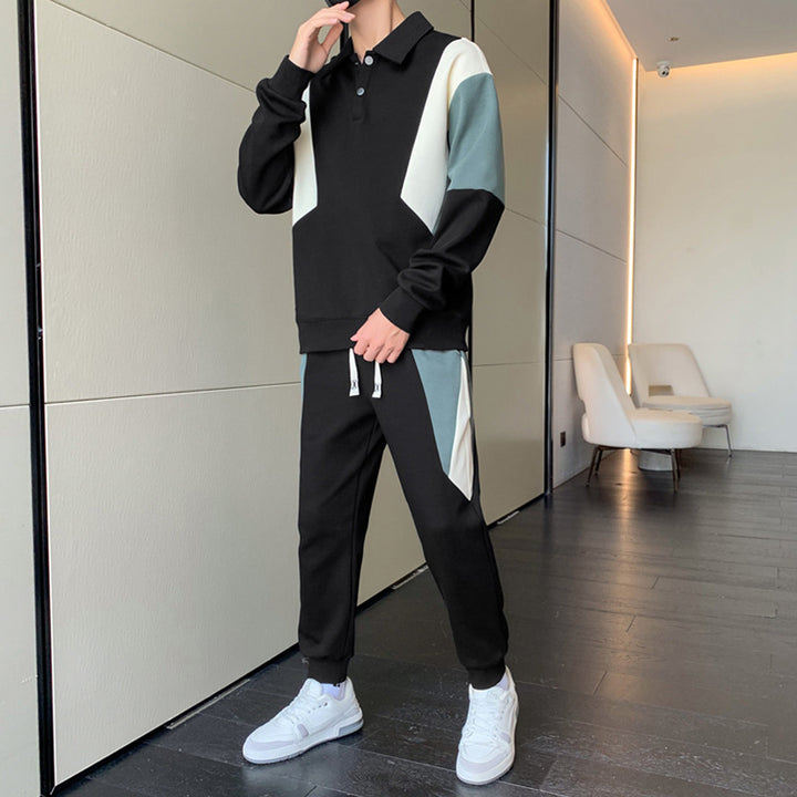 Herren Zweiteiliges Colorblock-Trainingsset mit Polokragen & konischer Jogginghose Echoarchiv