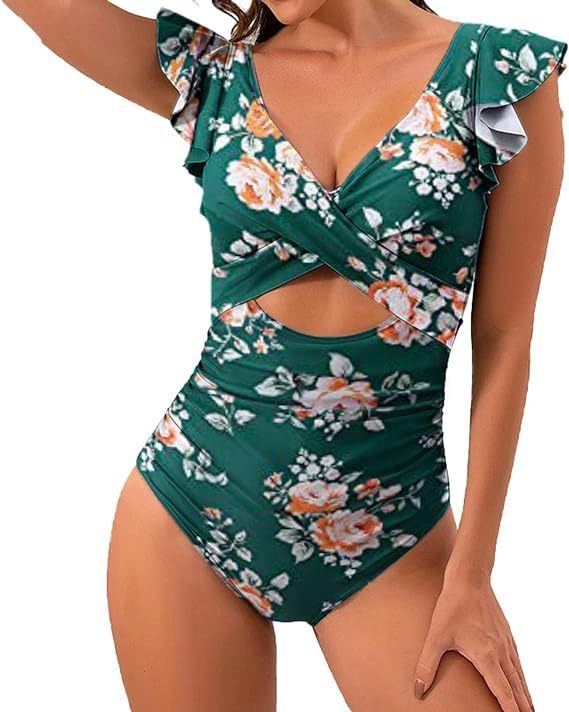 Damen Floral Badeanzug mit schmeichelnder Raffung Echo Archiv