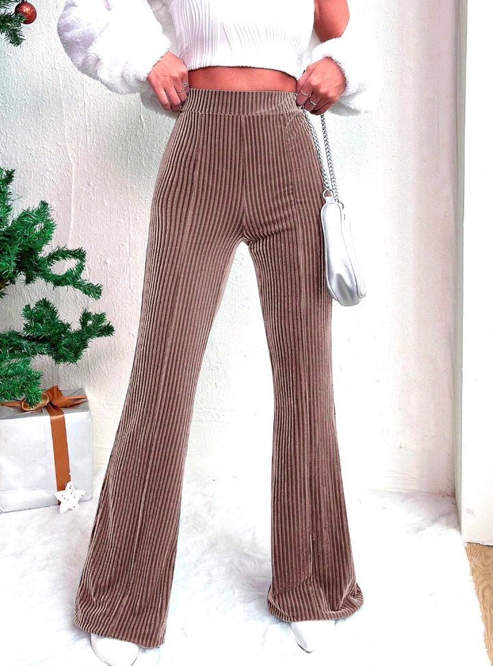 Damen Hochtaillierte gerippte Samt-Hose mit weitem Bein Echo Archiv
