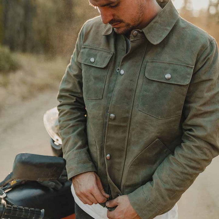 Herren Gewachste Canvas-Arbeiterjacke mit Klappentaschen und Druckknopfverschluss Echoarchiv