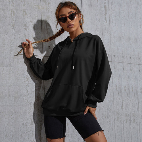 Damen Oversize-Kapuzenpullover mit Kängurutasche und gerippten Bündchen Echoarchiv