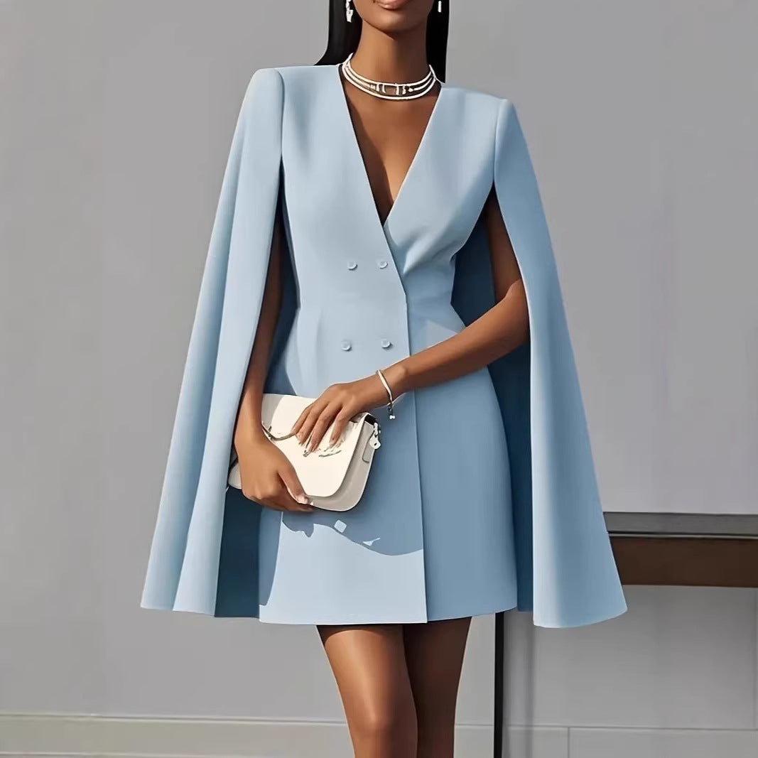 Damen Kurzblazer-Kleid mit Cape-Ärmeln und doppelreihiger Knopfleiste – Valéne
