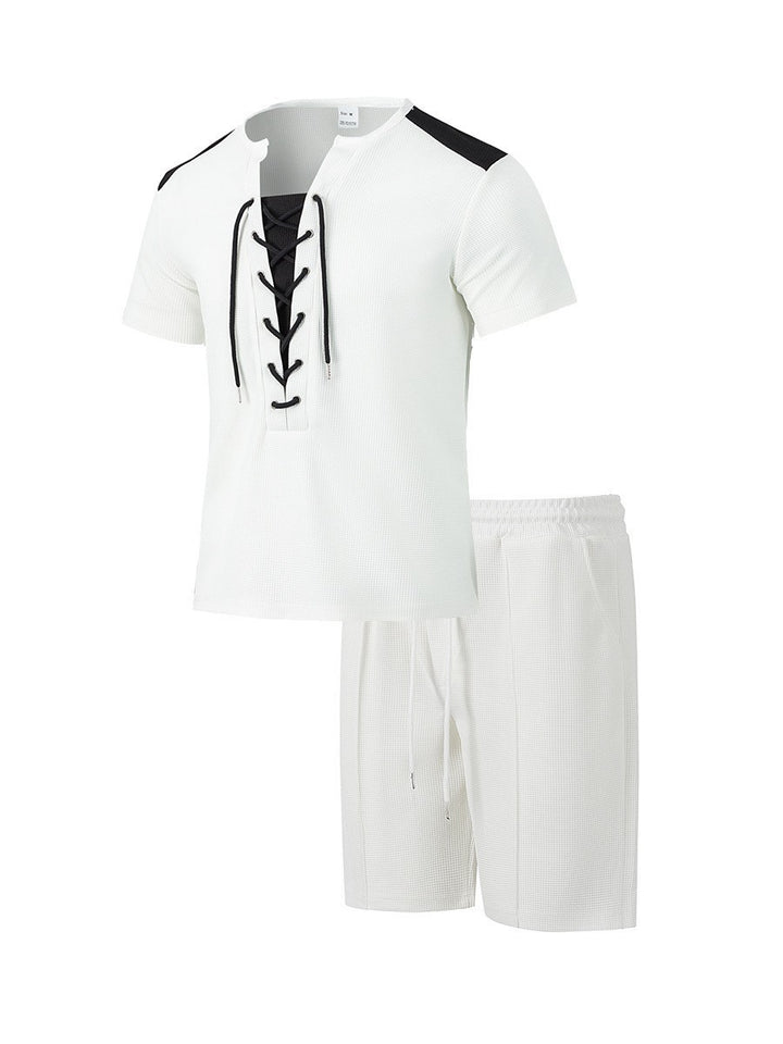 Herren Sportliches Freizeit-Set mit modernem Schnürkragen und Shorts Echoarchiv