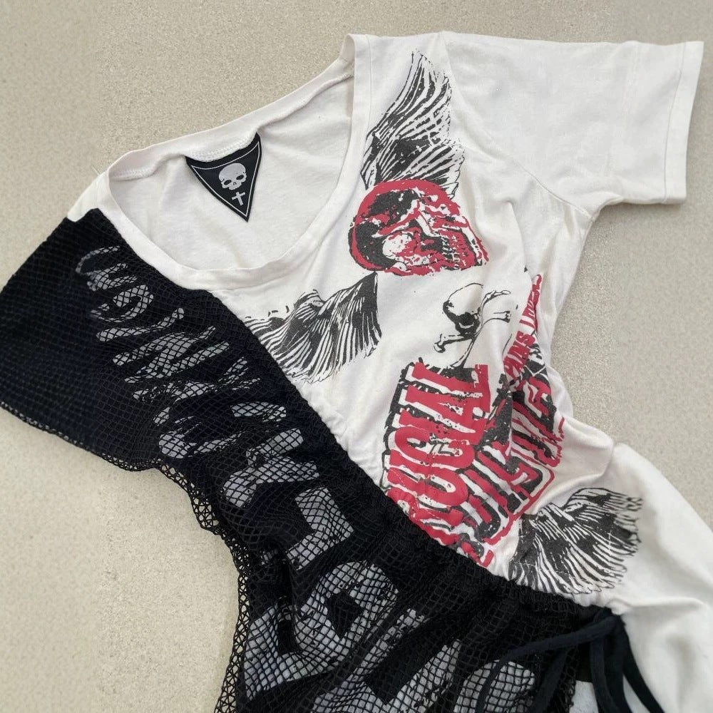 Damen lässiges T-Shirt mit einzigartigem Grafikdesign und sportlichem Mesh-Einsatz Echo Archiv
