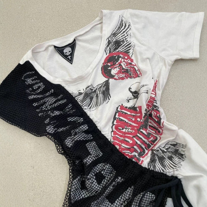 Damen lässiges T-Shirt mit einzigartigem Grafikdesign und sportlichem Mesh-Einsatz Echo Archiv