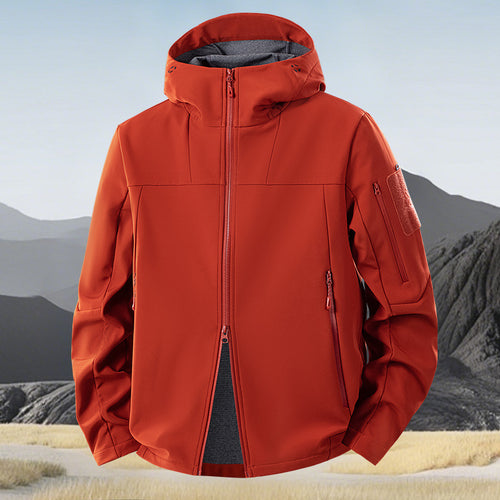Herren Softshell-Outdoorjacke mit Kapuze, wind- und wasserabweisender Membran, verdeckten Reißverschlusstaschen und ergonomischem Schnitt Echoarchiv