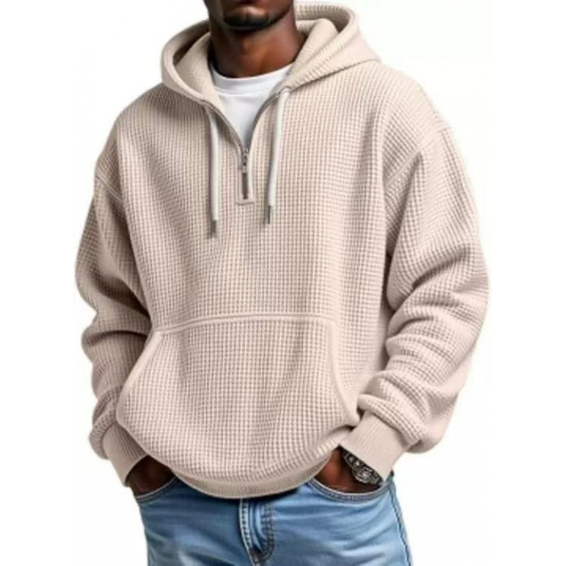 Herren Waffelstruktur-Hoodie mit halbem Reißverschluss und Kängurutasche Echo Archiv