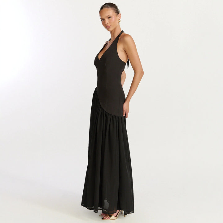 Damen Maxikleid mit tiefem V-Ausschnitt und asymmetrischem Rock Echo Archiv