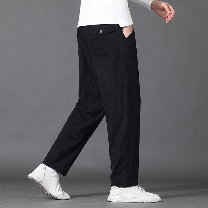 Herren Geradlinige Rib-Struktur Lounge-Hose mit Elastikbund und Klappentasche Echo Archiv
