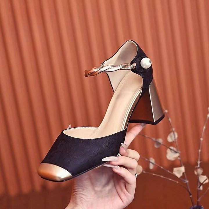 Damen nan elegante Slingback-Pumps mit quadratischer Zehenform, Jacquard-Obermaterial und gedrehtem Schmuckriemen Echo Archiv