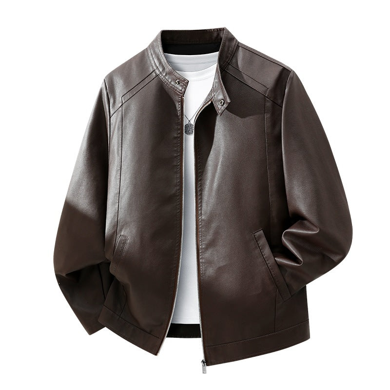 Herren Schlichte Kunstleder-Cityjacke mit Stehkragen, Zweiwege-Reißverschluss & Eingrifftaschen Echoarchiv