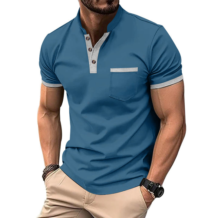 Herren Kurzarm-Henley-T-Shirt mit Button-Down-Kragen und Brusttasche Echoarchiv