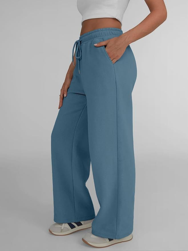 Damen weite Loungehose mit hohem Elastikbund, verstellbarem Kordelzug und fließender Palazzosilhouette – Avélisse