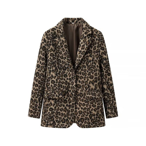 Damen taillierter Leopardprint-Blazer mit Reverskragen und Pattentaschen – Valéne