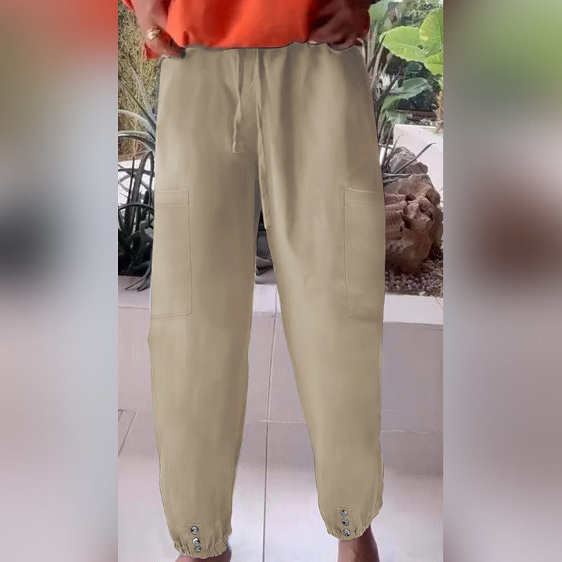 Damen Cargo-Jogginghose mit Kordelzug, aufgesetzten Taschen und Knopfmanschetten – Avélisse