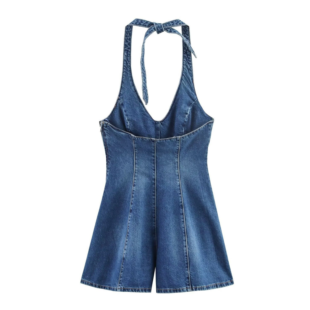 Damen Jumpsuit aus Denim mit Kreuzträgern Echo Archiv