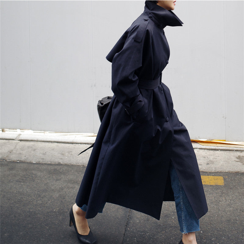 Damen Langgeschnittener Trenchcoat mit Taillengürtel und Stehkragen Echoarchiv