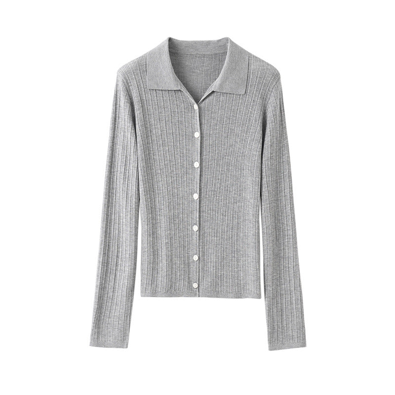 Damen Feinstrick-Cardigan mit Rippenstruktur, Knopfleiste und Polokragen Echo Archiv