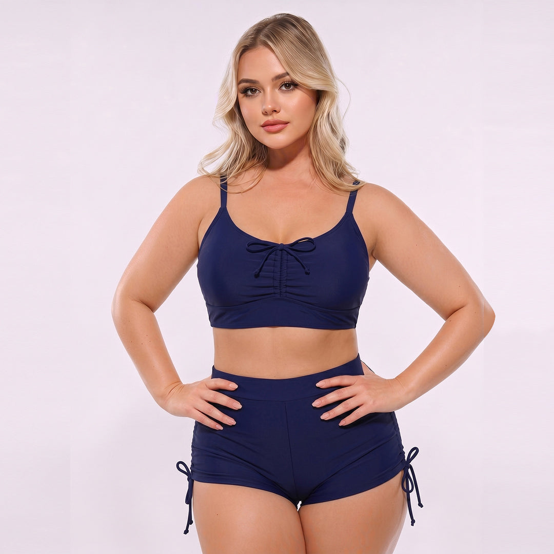 Damen Hoch geschnittenes Tankini-Set mit verstellbaren Trägern und Raffung Echo Archiv