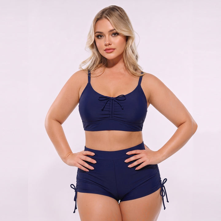 Damen Hoch geschnittenes Tankini-Set mit verstellbaren Trägern und Raffung Echo Archiv