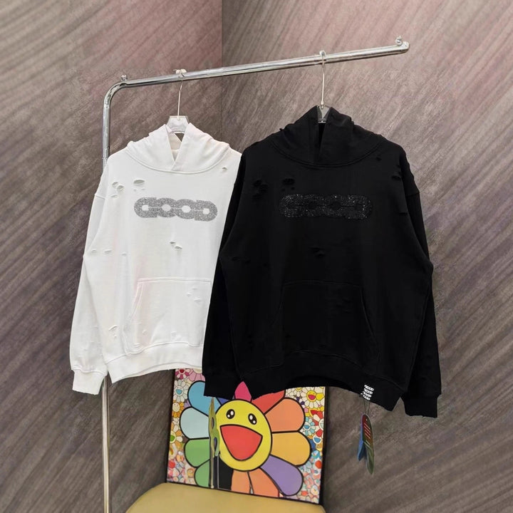 Damen Oversized Kapuzenpullover mit zerrissenen Details Echoarchiv