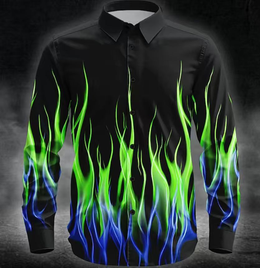 Herren Langarmhemd mit innovativem Flammenmuster Echoarchiv