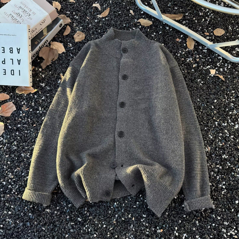 Unisex Oversized Wollmix-Cardigan mit Rundhalsausschnitt, Knopfleiste und geripptem Saum Echoarchiv